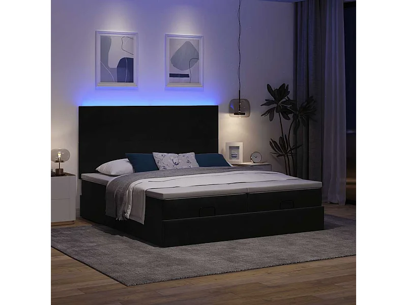 Cadre de lit ottoman avec matelas noir 200x200cm velours