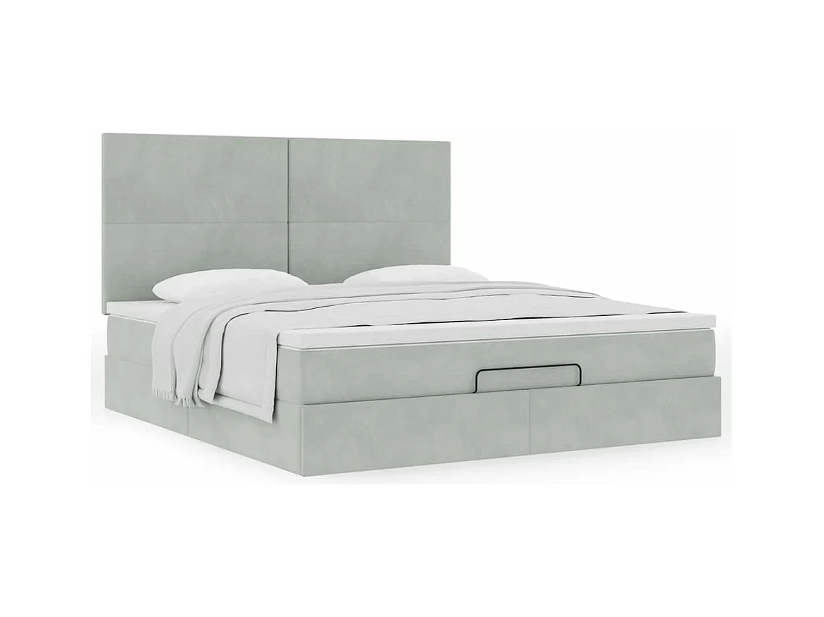 Cadre de lit ottoman et matelas gris clair 160x200cm velours
