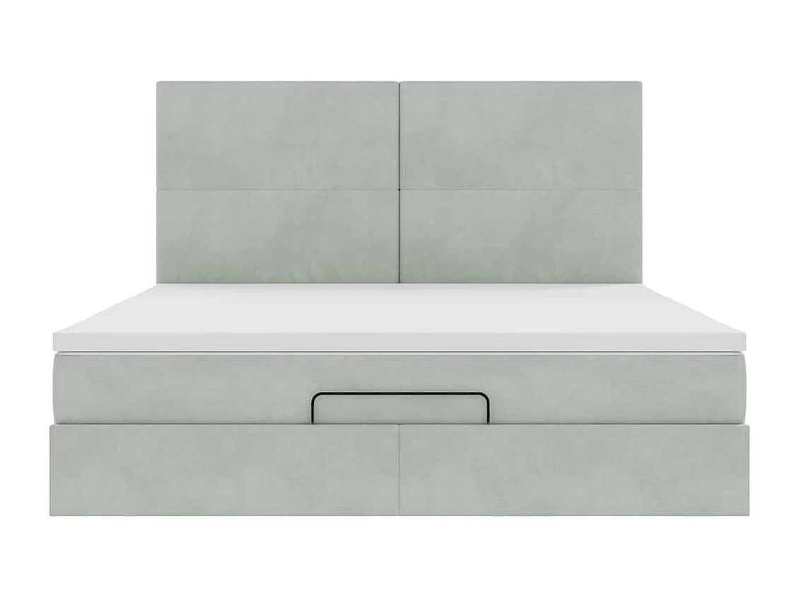 Cadre de lit ottoman et matelas gris clair 160x200cm velours