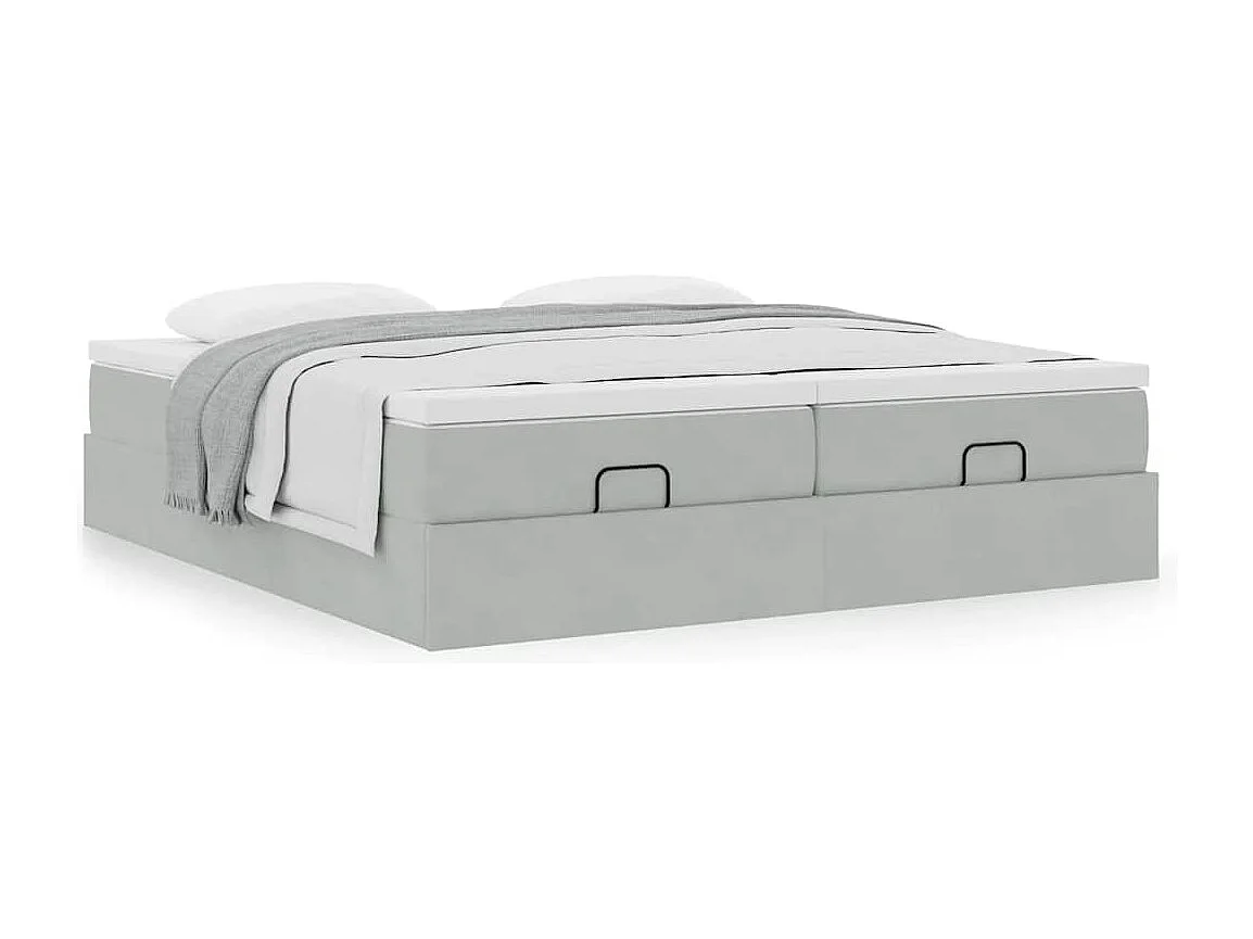 Cadre de lit ottoman et matelas gris clair 180x200cm velours