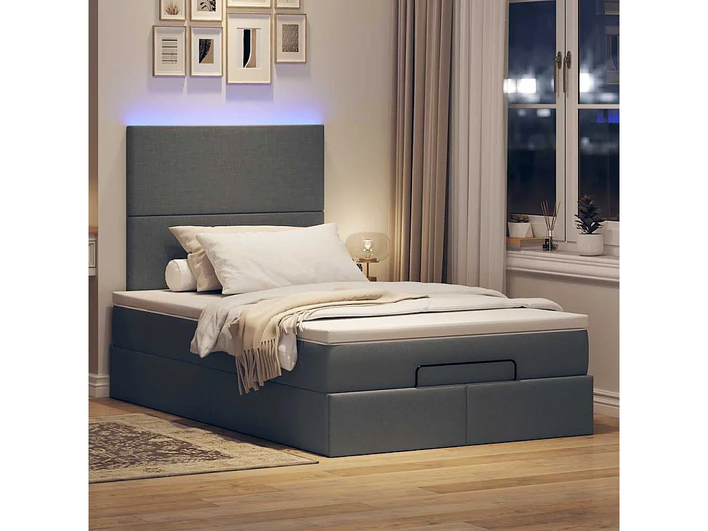 Cadre de lit ottoman avec matelas gris foncé 120x190 cm tissu