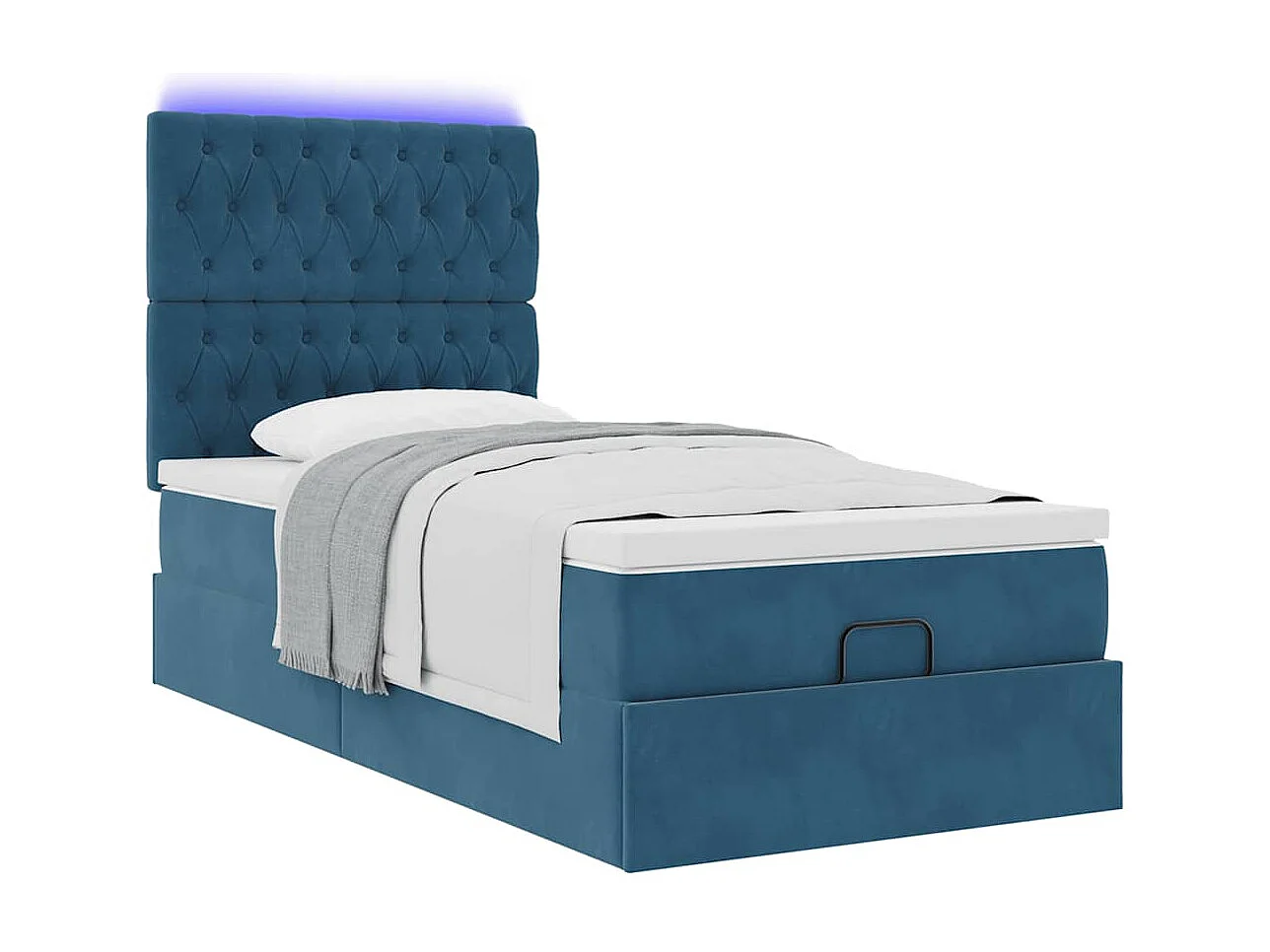 Estrutura de cama otomana com colchões azul escuro veludo