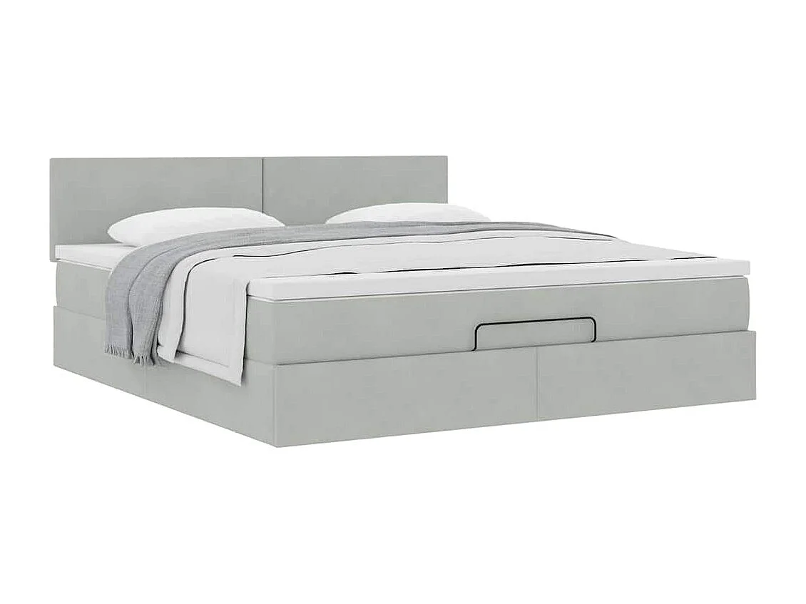Cadre de lit ottoman avec matelas gris clair 160x200 cm velours