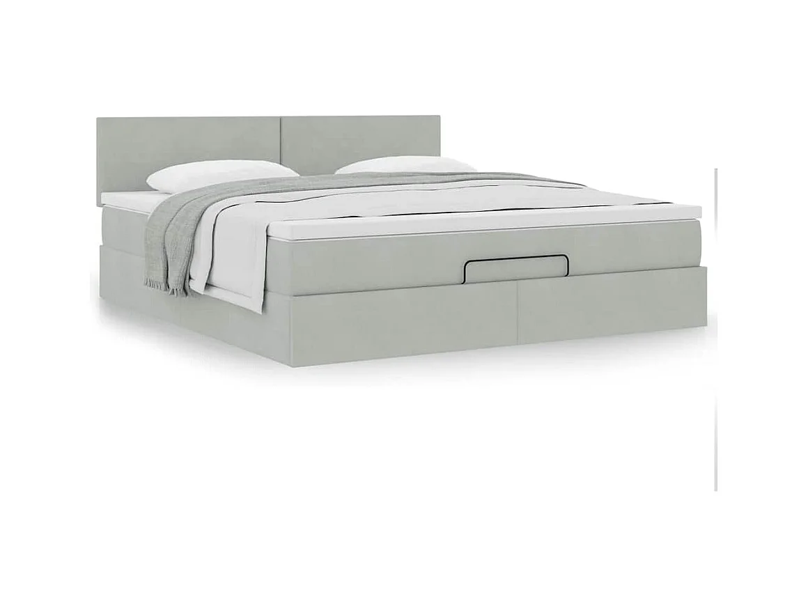 Cadre de lit ottoman avec matelas gris clair 160x200 cm velours