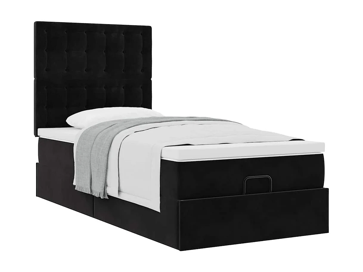 Cadre de lit ottoman avec matelas noir 100x200cm velours