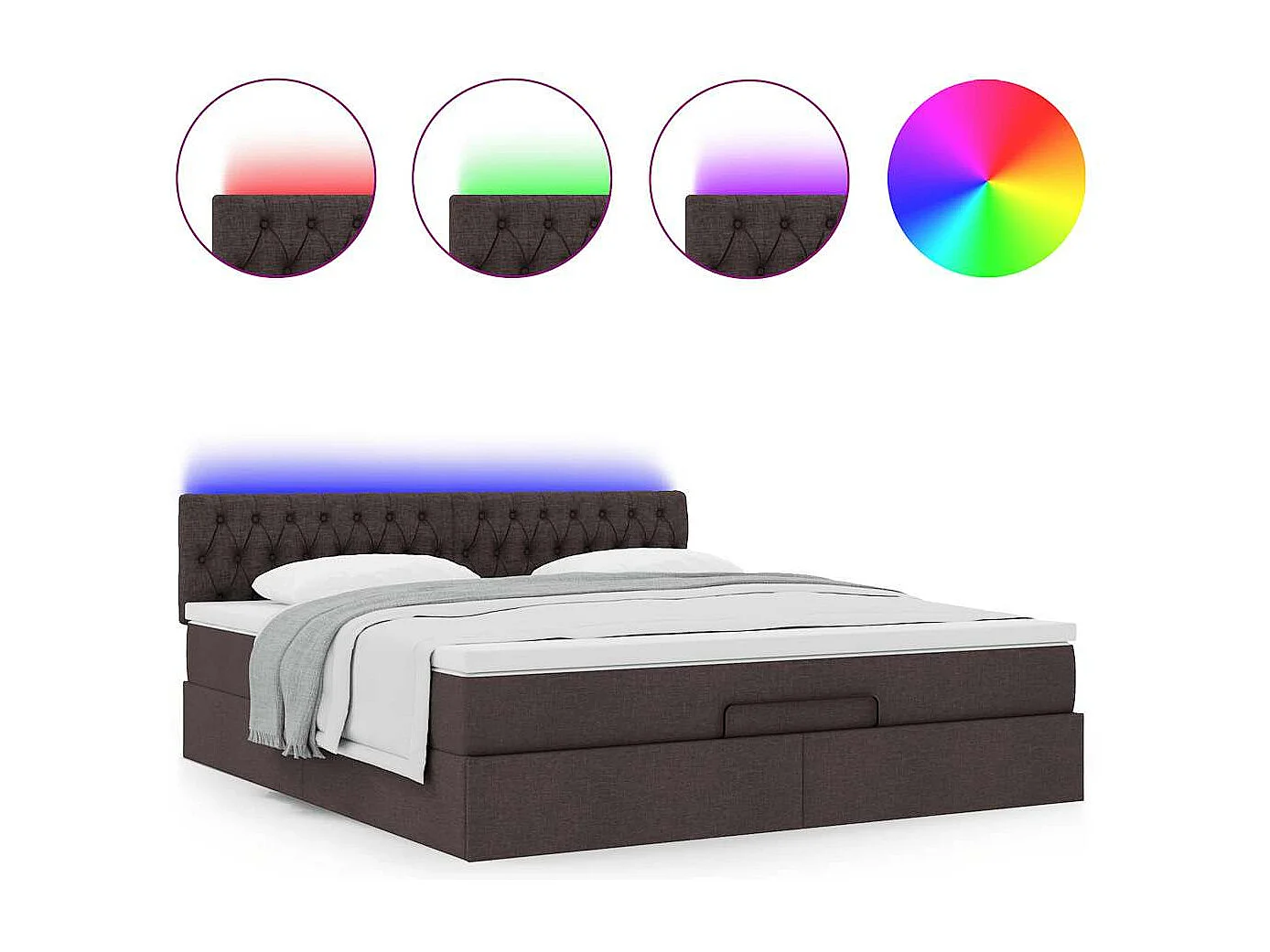 Cadre de lit ottoman avec matelas marron foncé 160x200 cm tissu