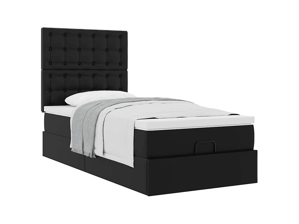 Cadre de lit ottoman avec matelas noir 90x190 cm similicuir