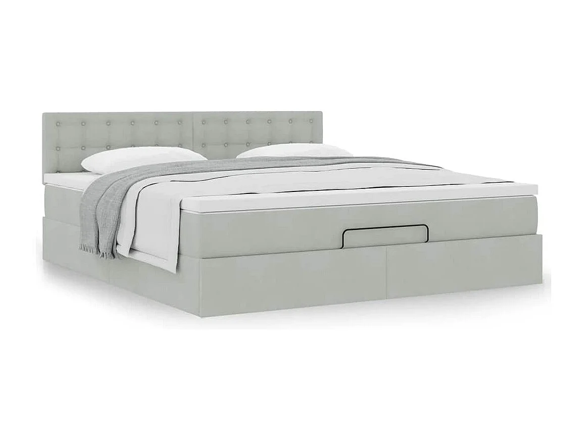 Cadre de lit ottoman avec matelas gris clair 180x200 cm velours