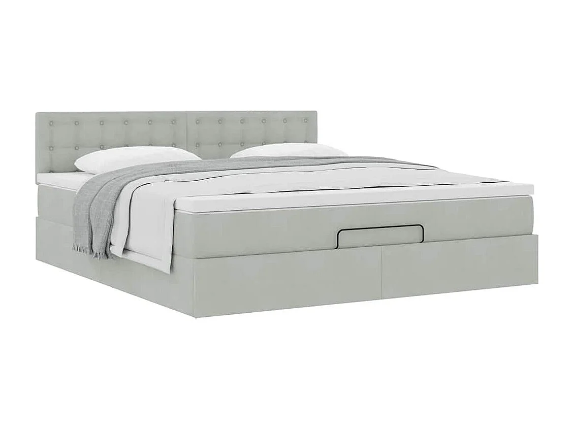 Cadre de lit ottoman avec matelas gris clair 180x200 cm velours
