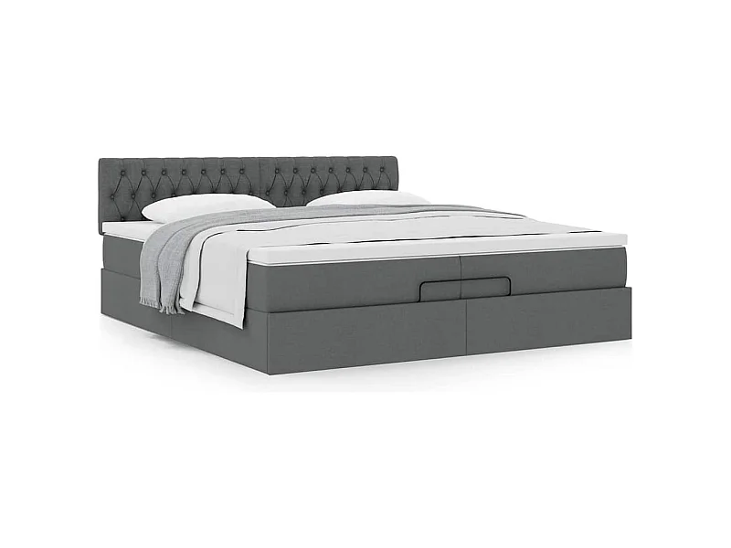 Estrutura de cama otomana com colchão 200x200cm cinzento-escuro