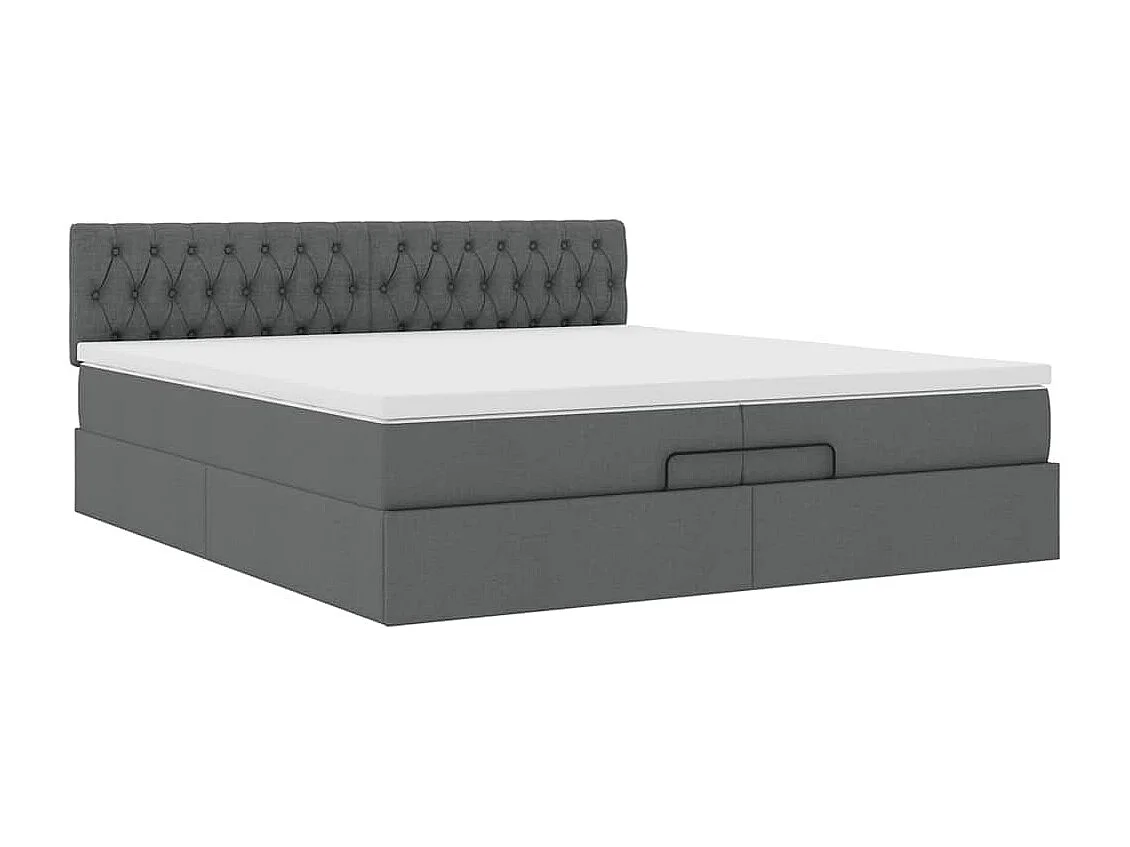 Cadre de lit ottoman avec matelas gris foncé 200x200 cm tissu