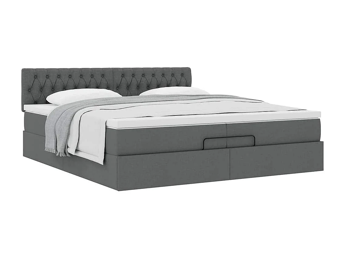 Cadre de lit ottoman avec matelas gris foncé 200x200 cm tissu