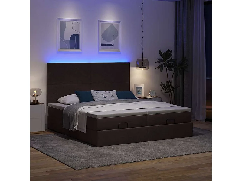 Cadre de lit ottoman avec matelas marron foncé 200x200 cm tissu