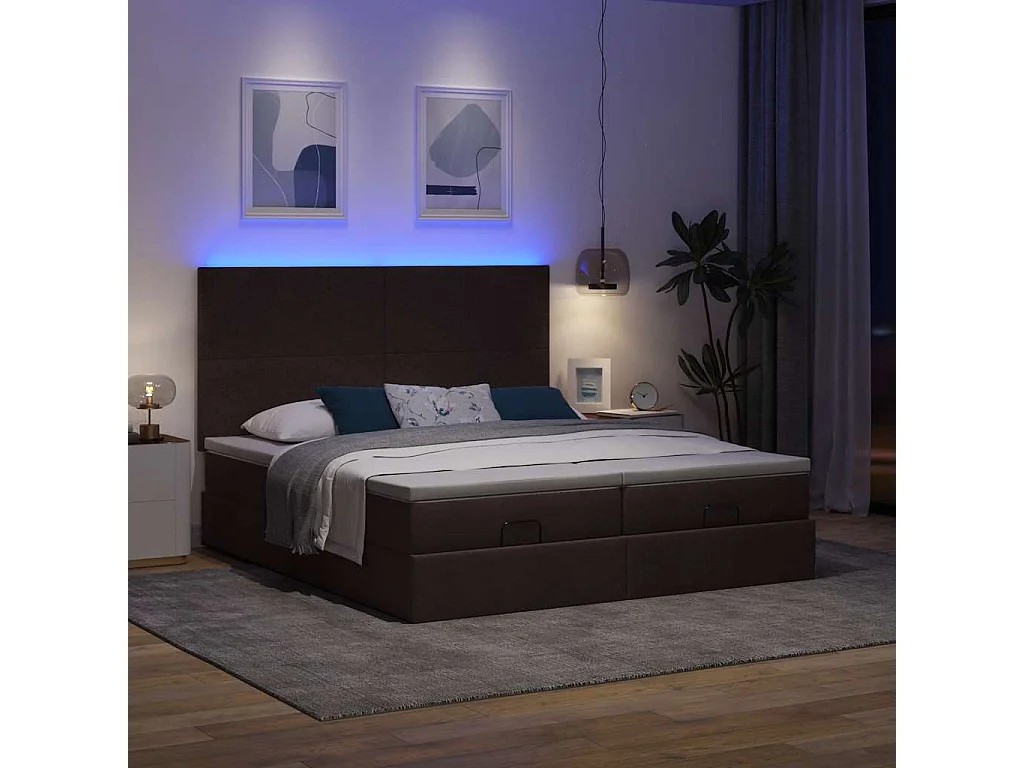 Cadre de lit ottoman avec matelas marron foncé 200x200 cm tissu