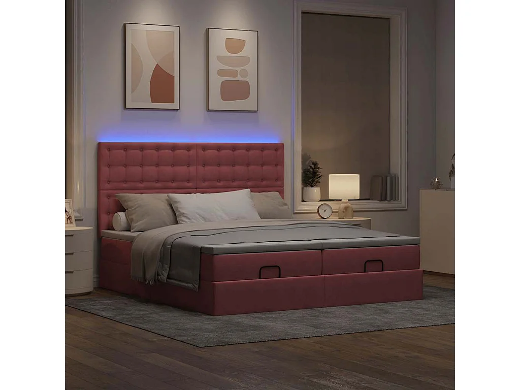 Cadre de lit ottoman avec matelas rose 200x200 cm velours