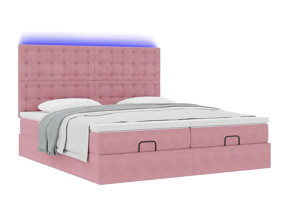 Cadre de lit ottoman avec matelas rose 200x200 cm velours