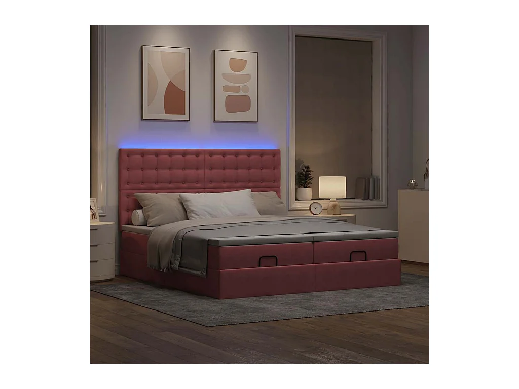 Cadre de lit ottoman avec matelas rose 200x200 cm velours