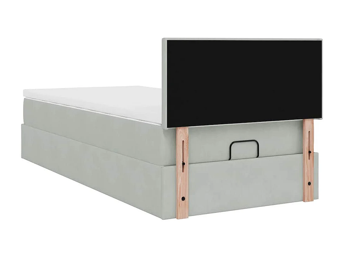 Estructura cama otomana colchón terciopelo gris claro 80x200cm