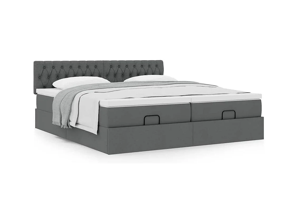 Cadre de lit ottoman avec matelas gris foncé 160x200cm tissu