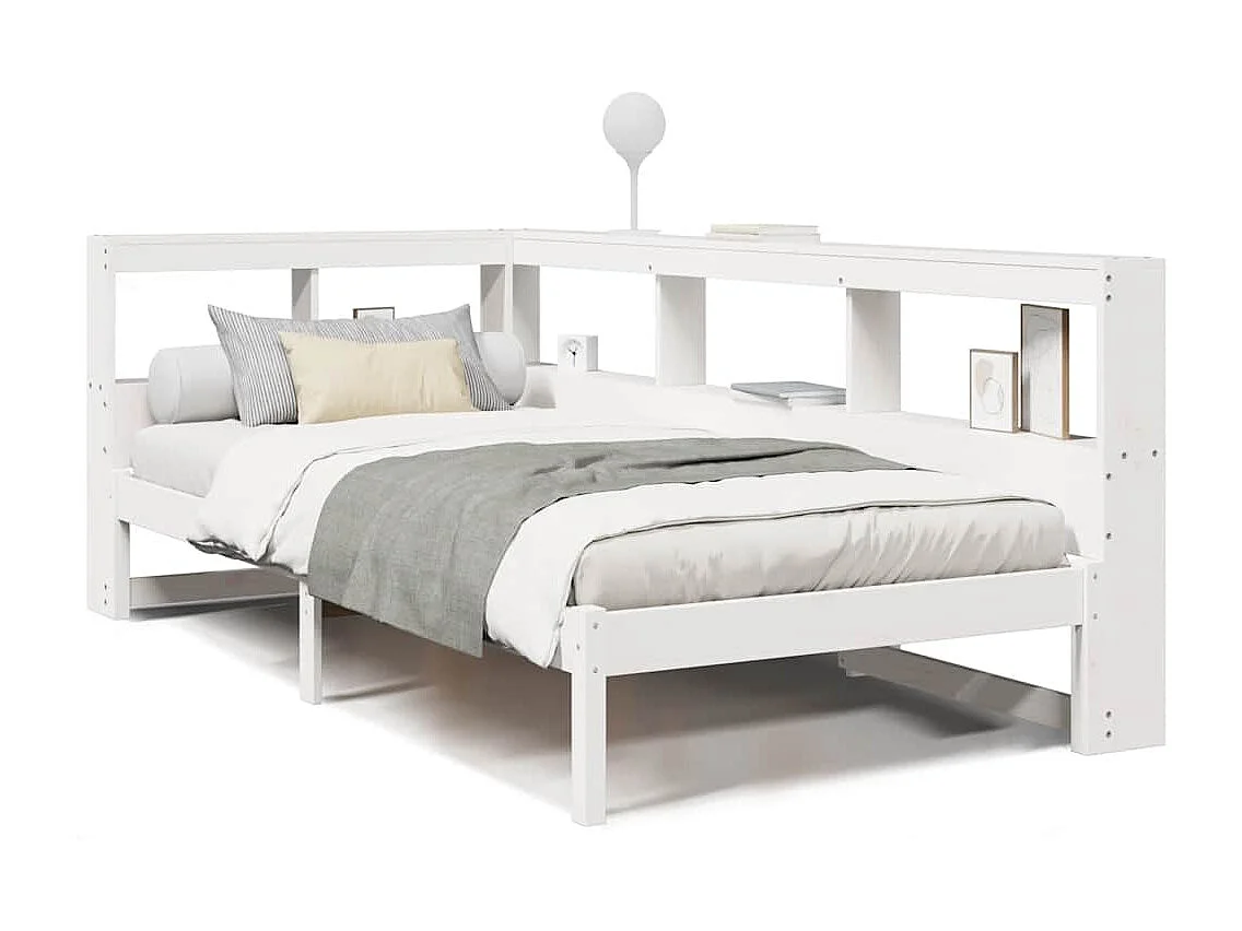 Lit bibliothèque sans matelas blanc 100x200 cm bois pin massif