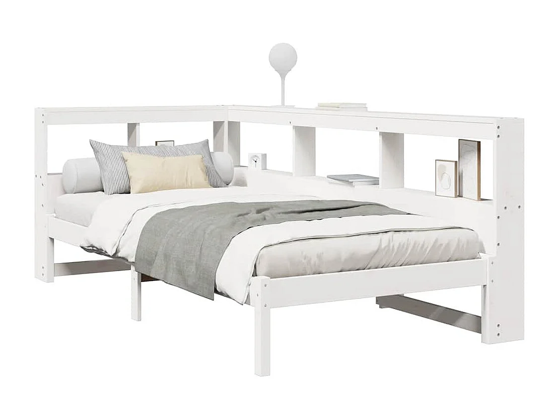 Lit bibliothèque sans matelas blanc 100x200 cm bois pin massif