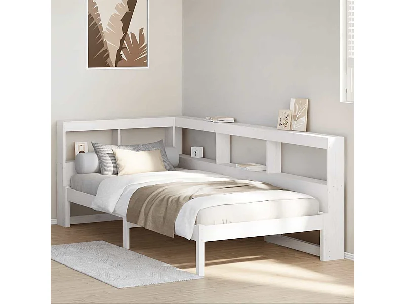 Lit bibliothèque sans matelas blanc 100x200 cm bois pin massif