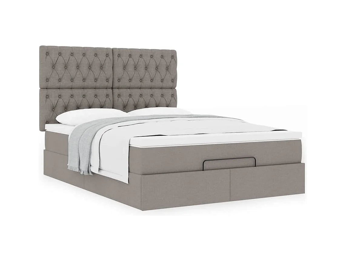 Cadre de lit ottoman avec matelas taupe 140x200 cm tissu