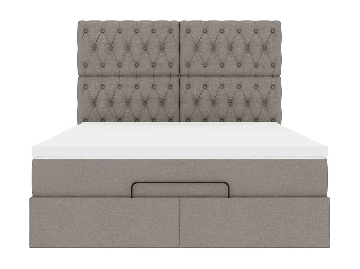 Cadre de lit ottoman avec matelas taupe 140x200 cm tissu