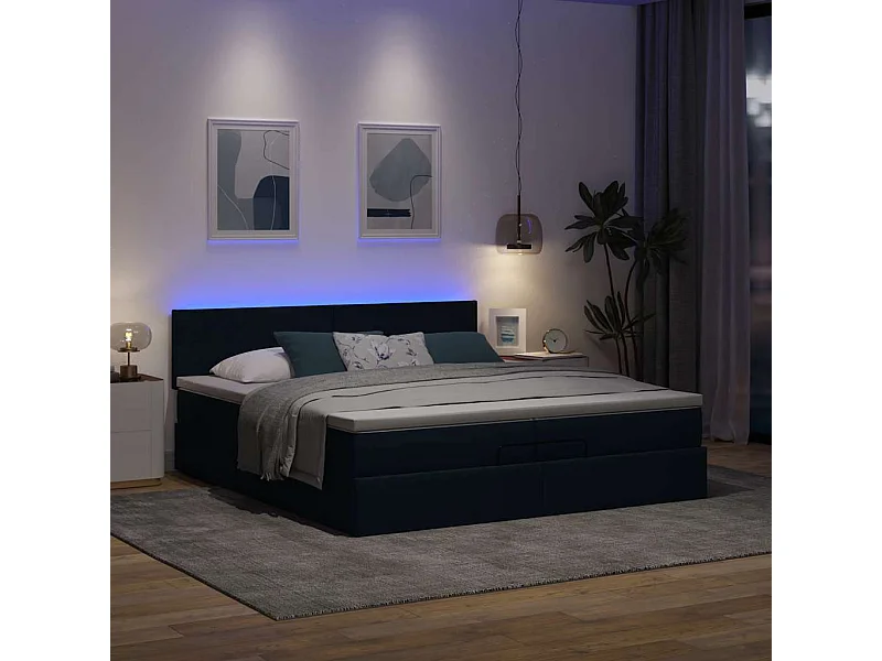 Cadre de lit ottoman avec matelas bleu 200x200cm tissu