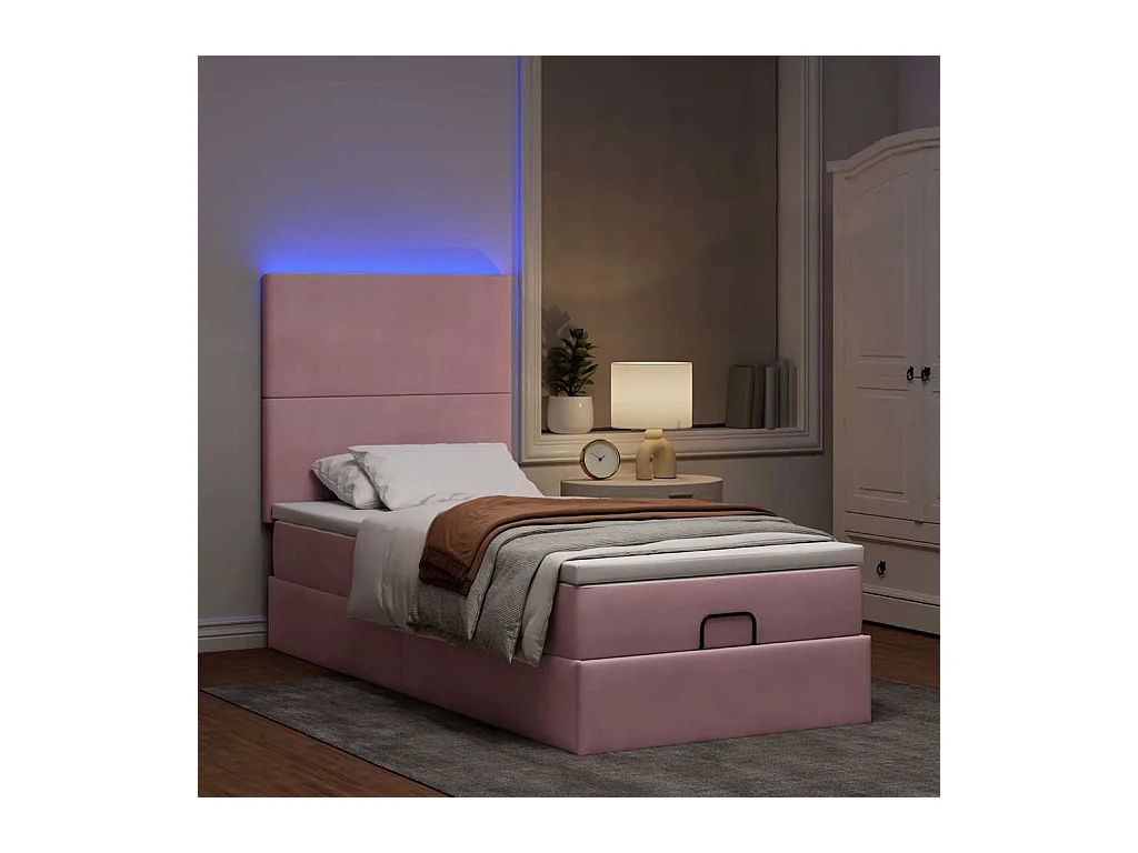 Cadre de lit ottoman avec matelas rose 100x200 cm velours