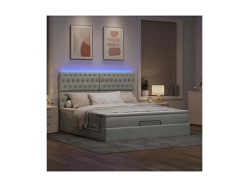 Estrutura cama otomana colchões 160x200cm veludo cinzento claro