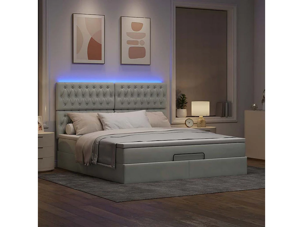 Cadre de lit ottoman et matelas gris clair 160x200cm velours