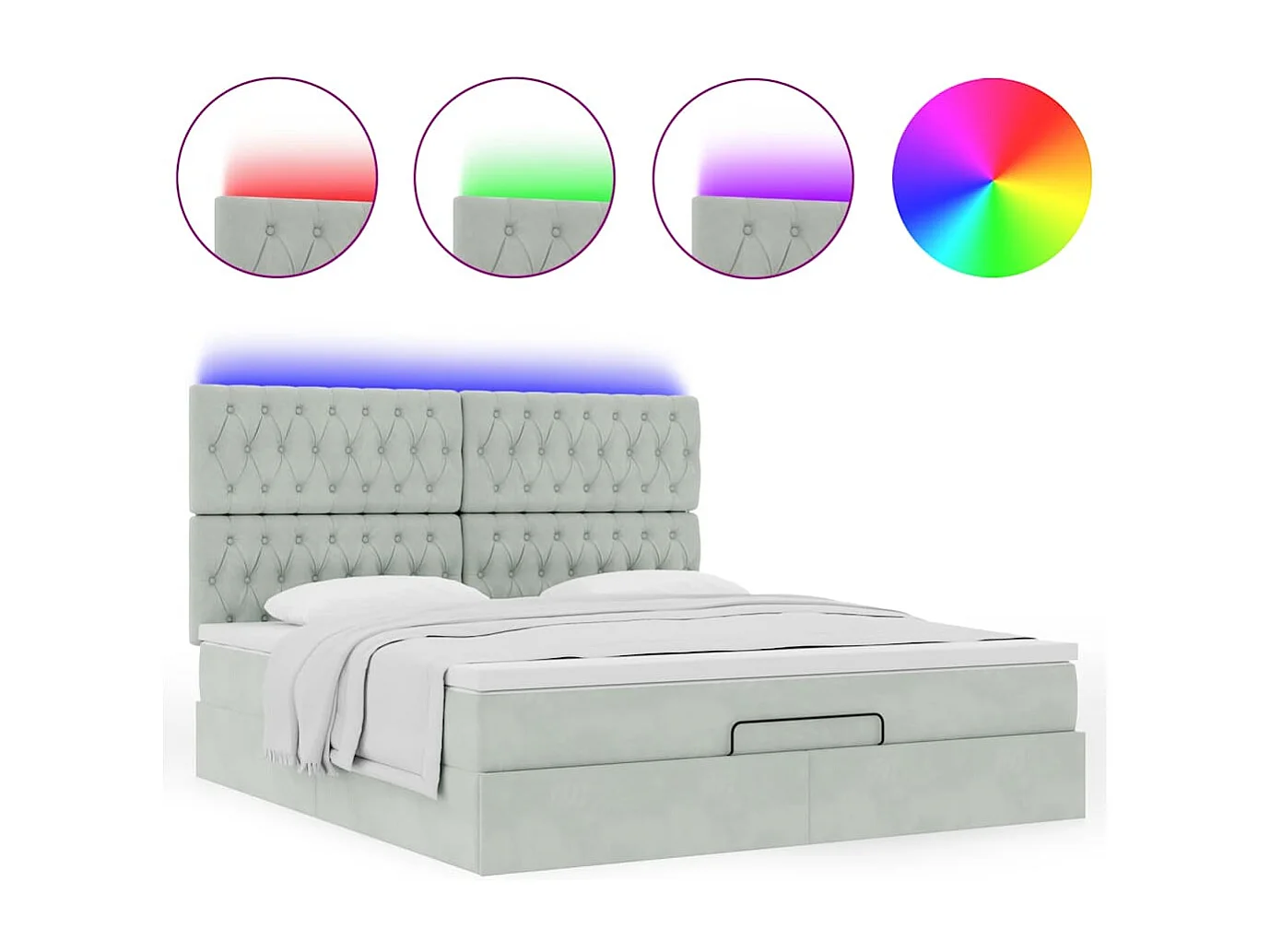 Cadre de lit ottoman et matelas gris clair 160x200cm velours