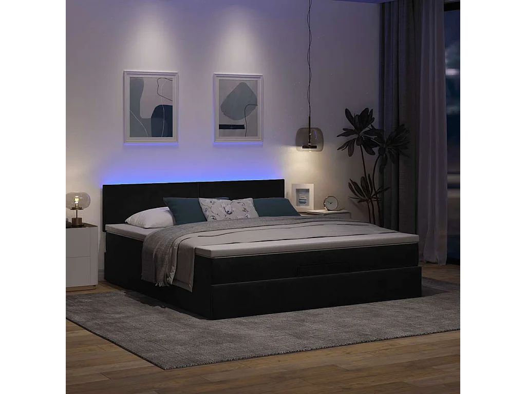 Estructura de cama otomana con colchón negra 160x200 cm