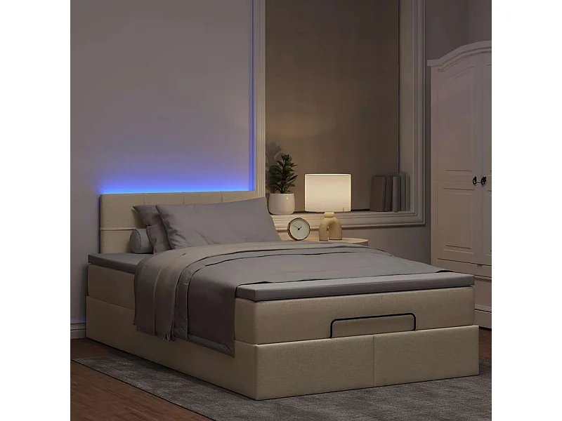 Estrutura de cama otomana com colchão 120x190 cm tecido creme