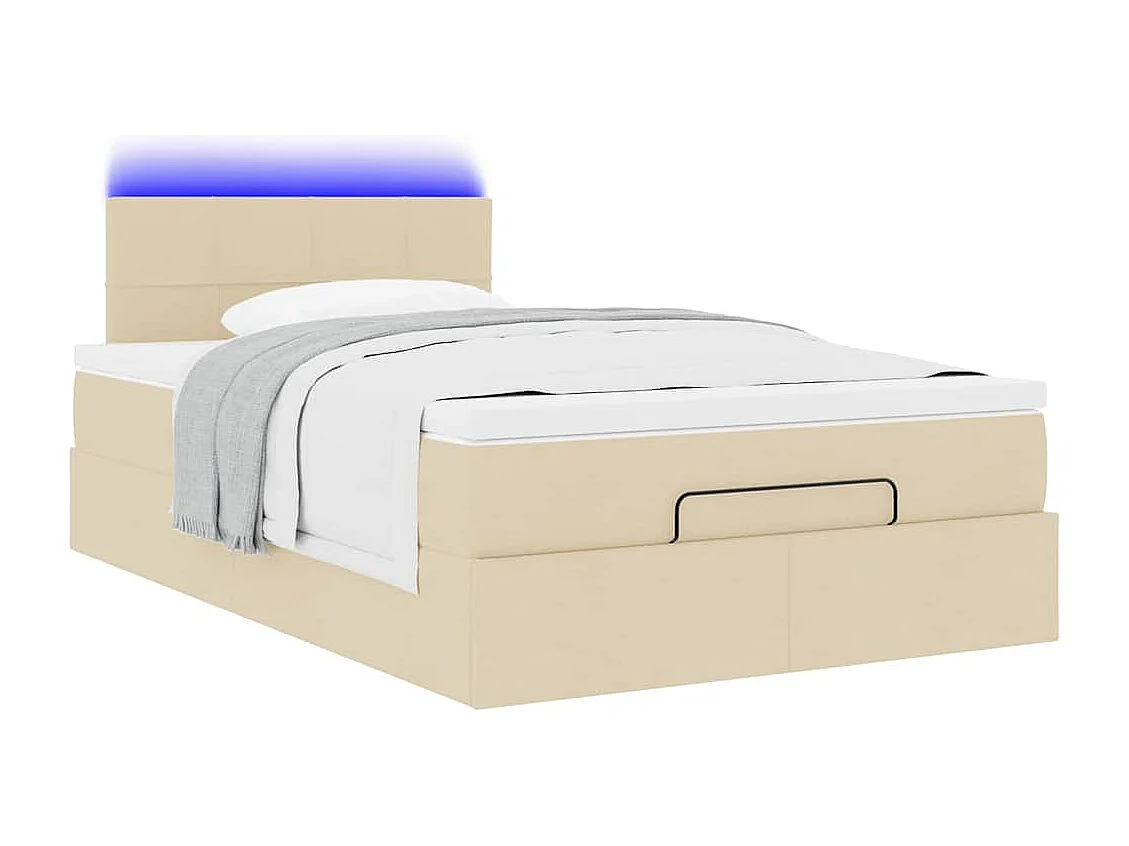 Cadre de lit ottoman avec matelas crème 120x190 cm tissu