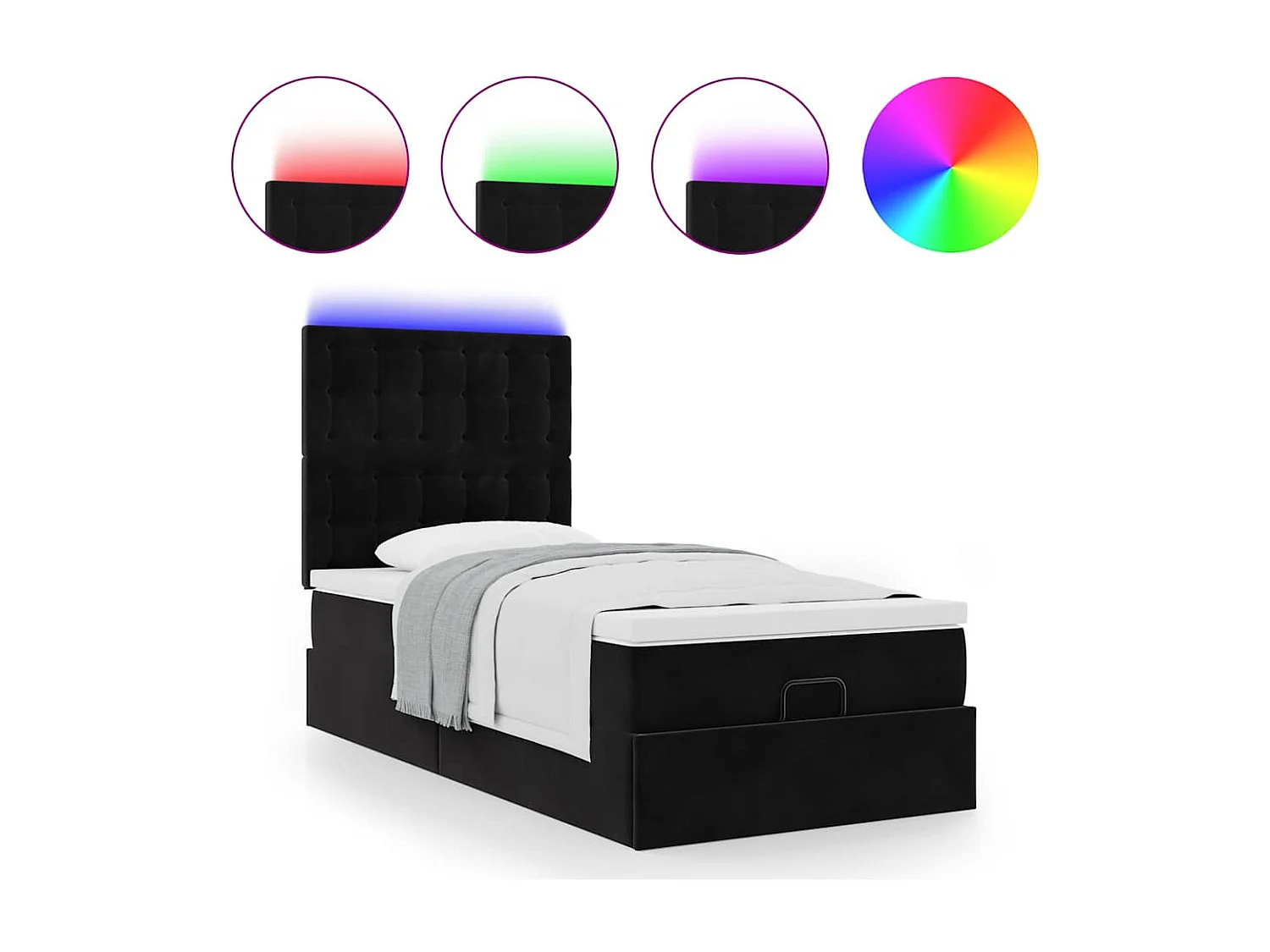 Cadre de lit ottoman avec matelas noir 90x200 cm velours