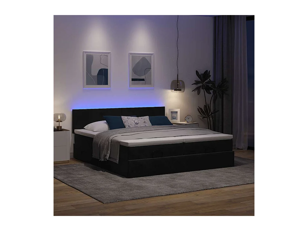 Cadre de lit ottoman avec matelas noir 160x200 cm velours