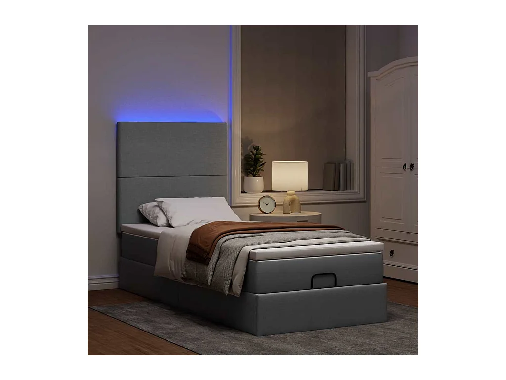 Cadre de lit ottoman et matelas gris clair 90x190 cm tissu