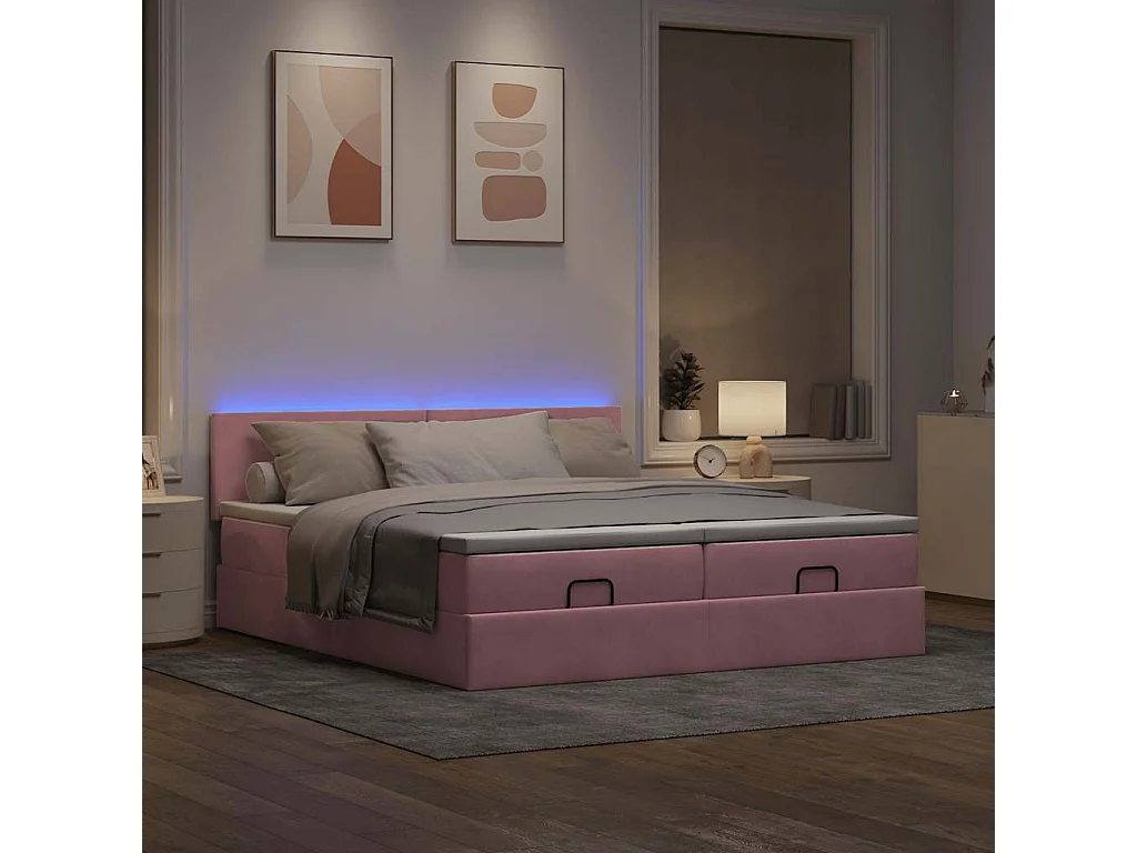 Cadre de lit ottoman avec matelas rose 180x200 cm velours