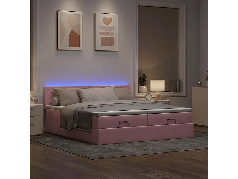 Cadre de lit ottoman avec matelas rose 180x200 cm velours