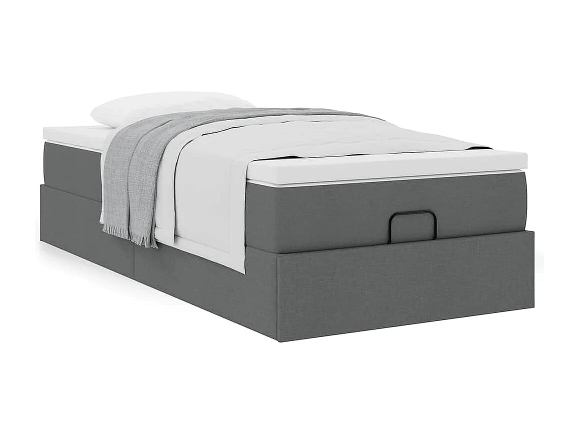 Cadre de lit ottoman avec matelas gris foncé 80x200 cm tissu