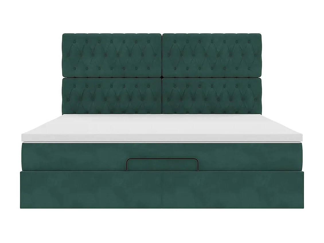 Cadre de lit ottoman avec matelas vert foncé 160x200 cm velours