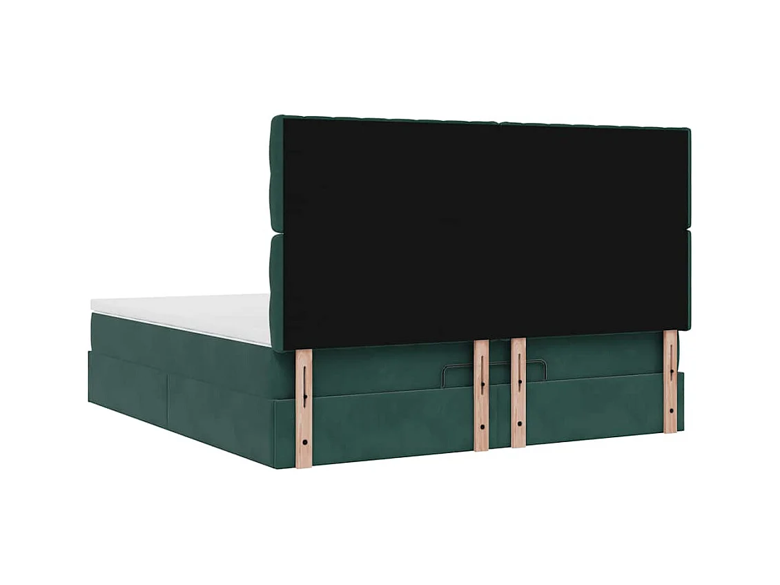 Cadre de lit ottoman avec matelas vert foncé 160x200 cm velours