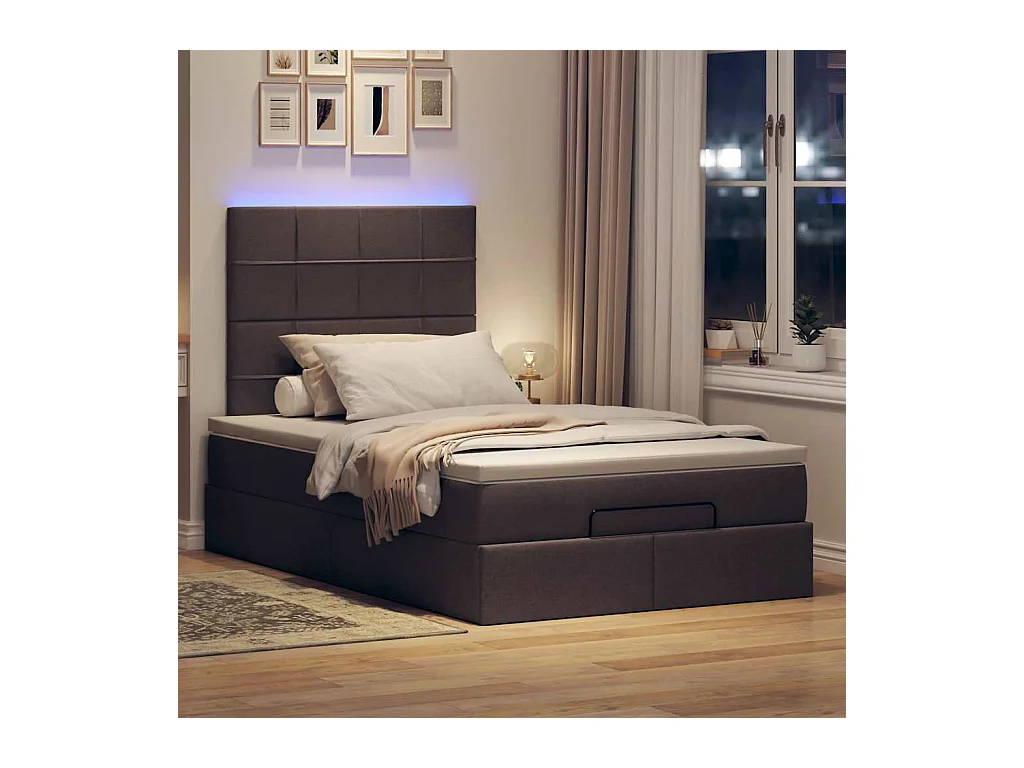 Cadre de lit ottoman avec matelas marron foncé 120x200 cm tissu