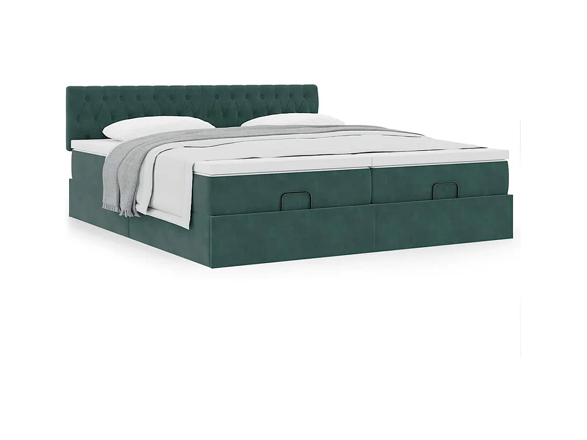 Estructura de cama otomana colchones terciopelo verde oscuro