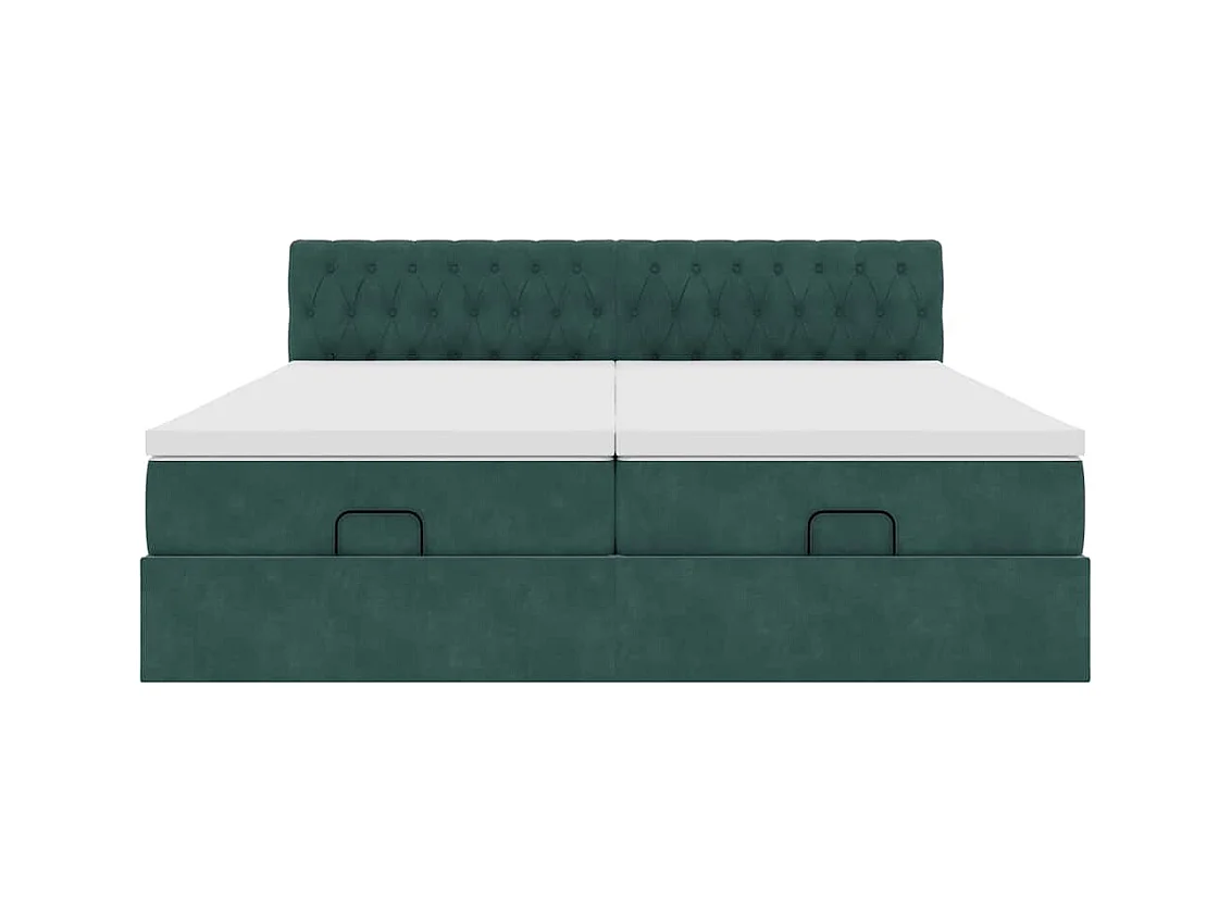 Estructura de cama otomana colchones terciopelo verde oscuro