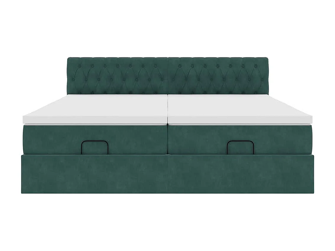Estructura de cama otomana colchones terciopelo verde oscuro