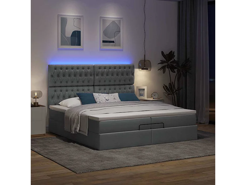 Cadre de lit ottoman avec matelas gris foncé 200x200cm tissu