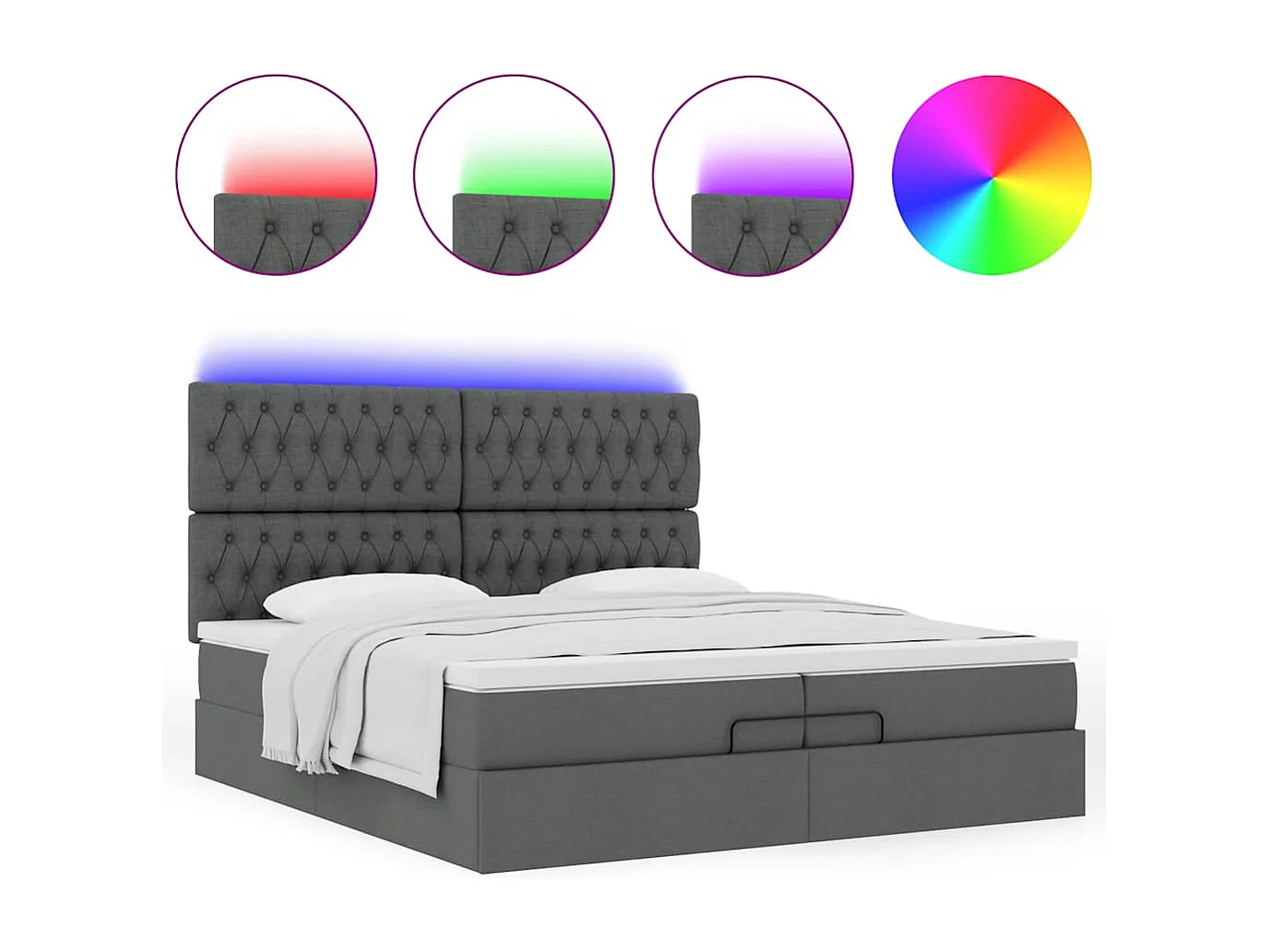 Cadre de lit ottoman avec matelas gris foncé 200x200cm tissu